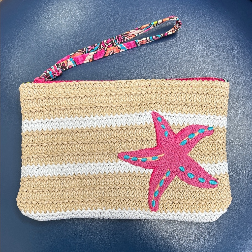 Vera Bradley Straw Starfish Wristlet Clutch Summer Beach